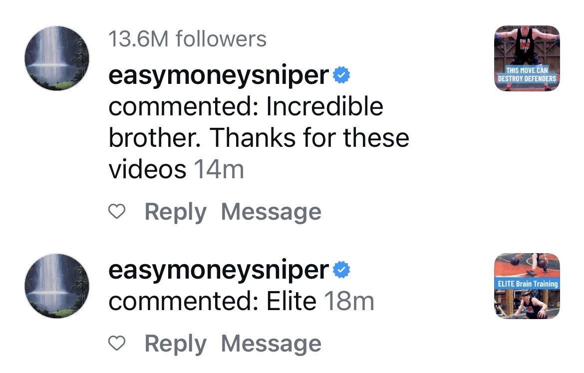 Kevin Durant's Instagram comments on two SuperHandles videos: Elite; Incredible brother. Thanks for these videos